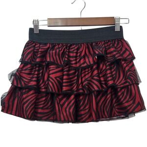 Amy Byer Youth Red Black Zebra Print Tiered Ruffle Mini Skirt Size L 2033D19